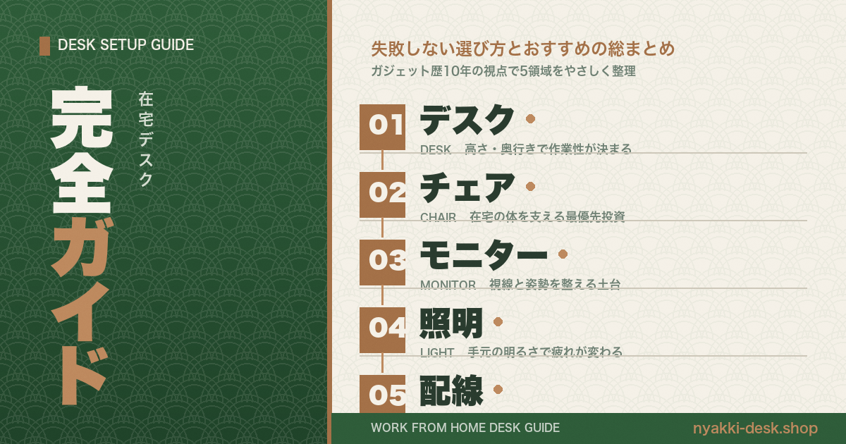 在宅デスク完全ガイド デスク・チェア・モニター・照明・配線の5領域総まとめ